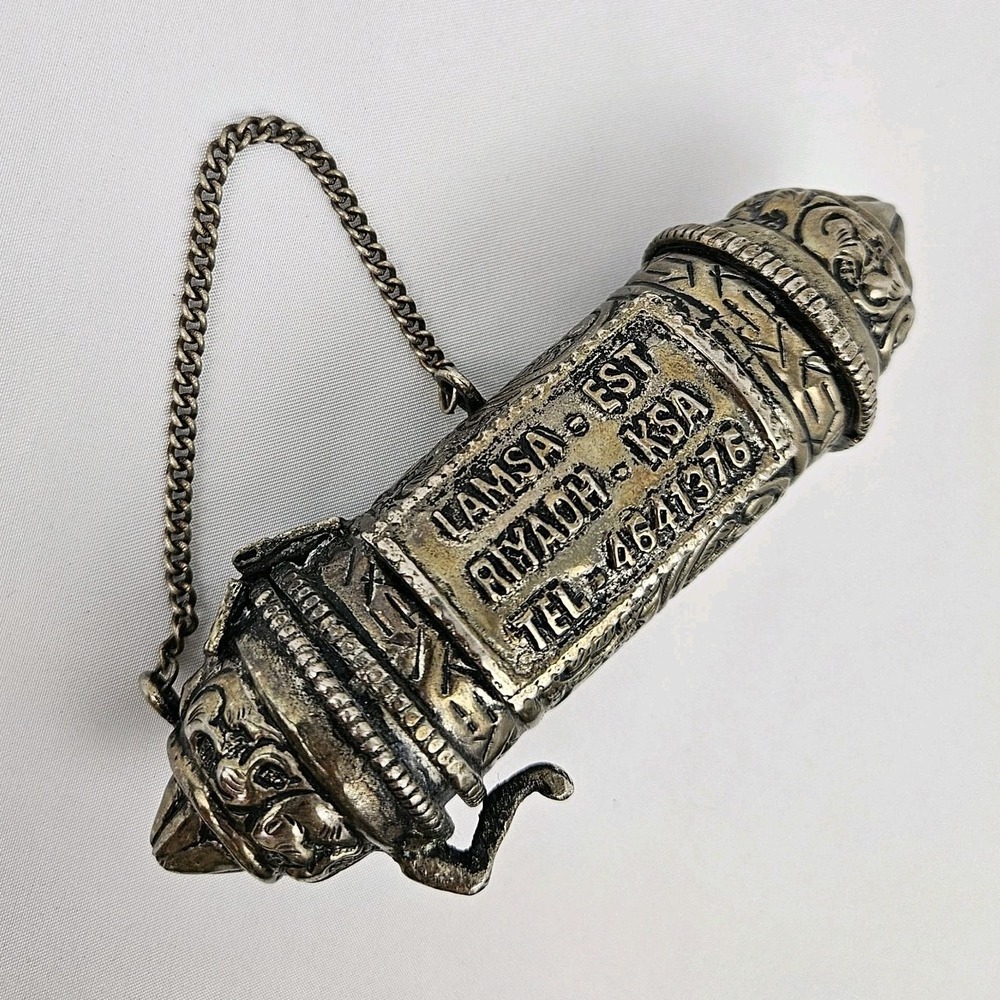 Vintage Scroll Prayer Holder Case Buddhist Tibetan Embossed Silver Repousse